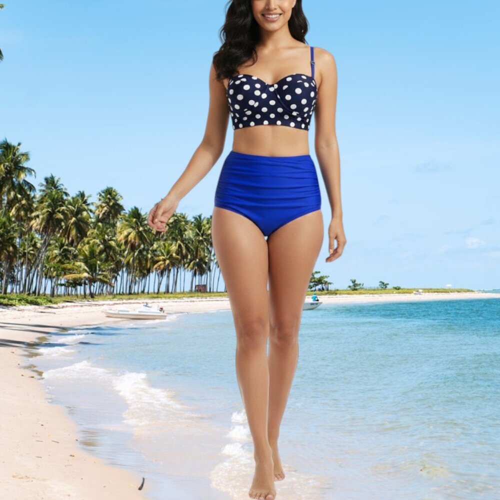 Vintage-Inspired Polka Dot Retro 50s Swimwear – Bustier Top Structured Bikini